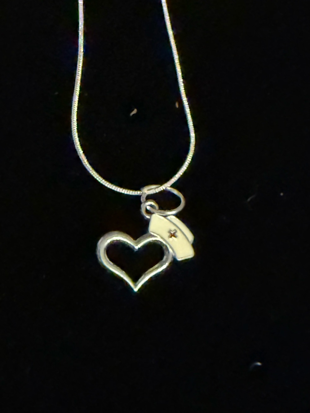 Heart and Nurse Cap Pendant Necklace - Silver
